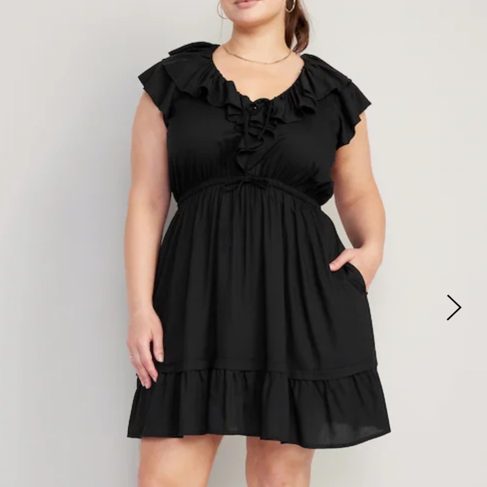 Old Navy Waist Defining Black Ruffle Mini Dress